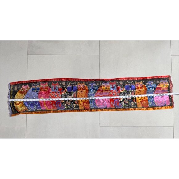Laurel Burch "Feline Family Portrait" 100% Silk Scarf Vibrant Multicolor Cat Des - Picture 9 of 14